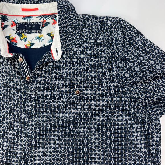 TED BAKER 6 Women's Short Sleeve Navy Blue Preppy Golf Polo Shirt Geometric Prep - Picture 8 of 12